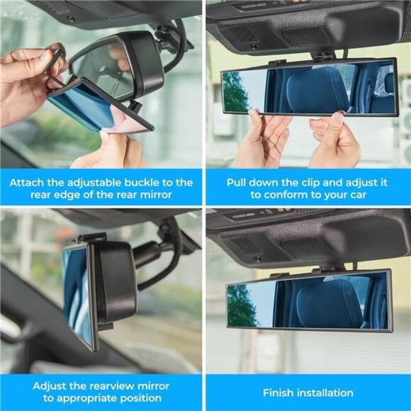 Rear View Mirror, Universal 11.81 Inch Panoramic Convex Rearview Interior - Picture 6 of 7
